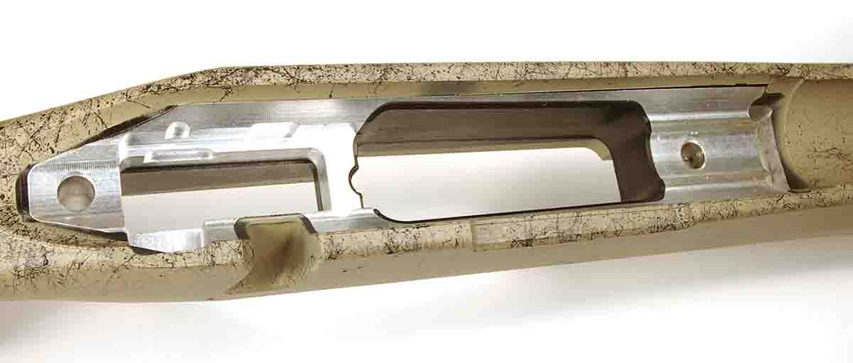 An aluminum AccuBlock cradle is molded into the Long Range Composite stock.